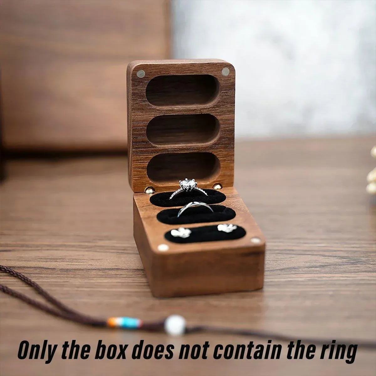 Aimall Wooden Ring Jewellery Box, Three Compartments, Walnut, photo 7 of 8