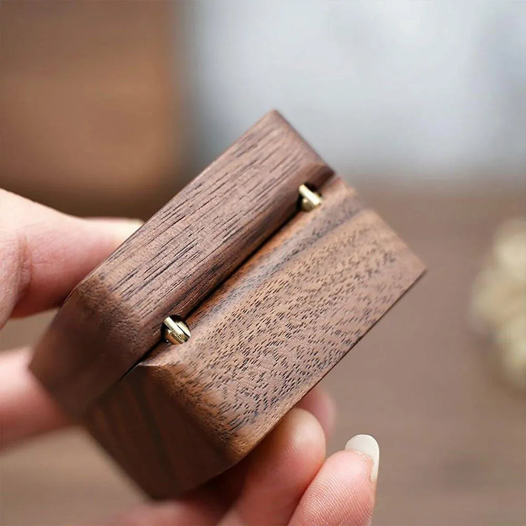 Aimall Wooden Ring Jewellery Box, Three Compartments, Walnut, shown in a real setting