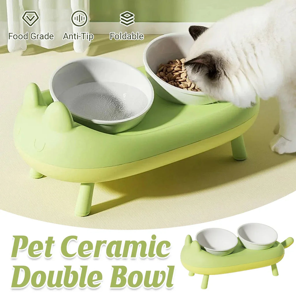 Cat Bowl Ceramic Double Bowl Non Slip Food Safe Durable