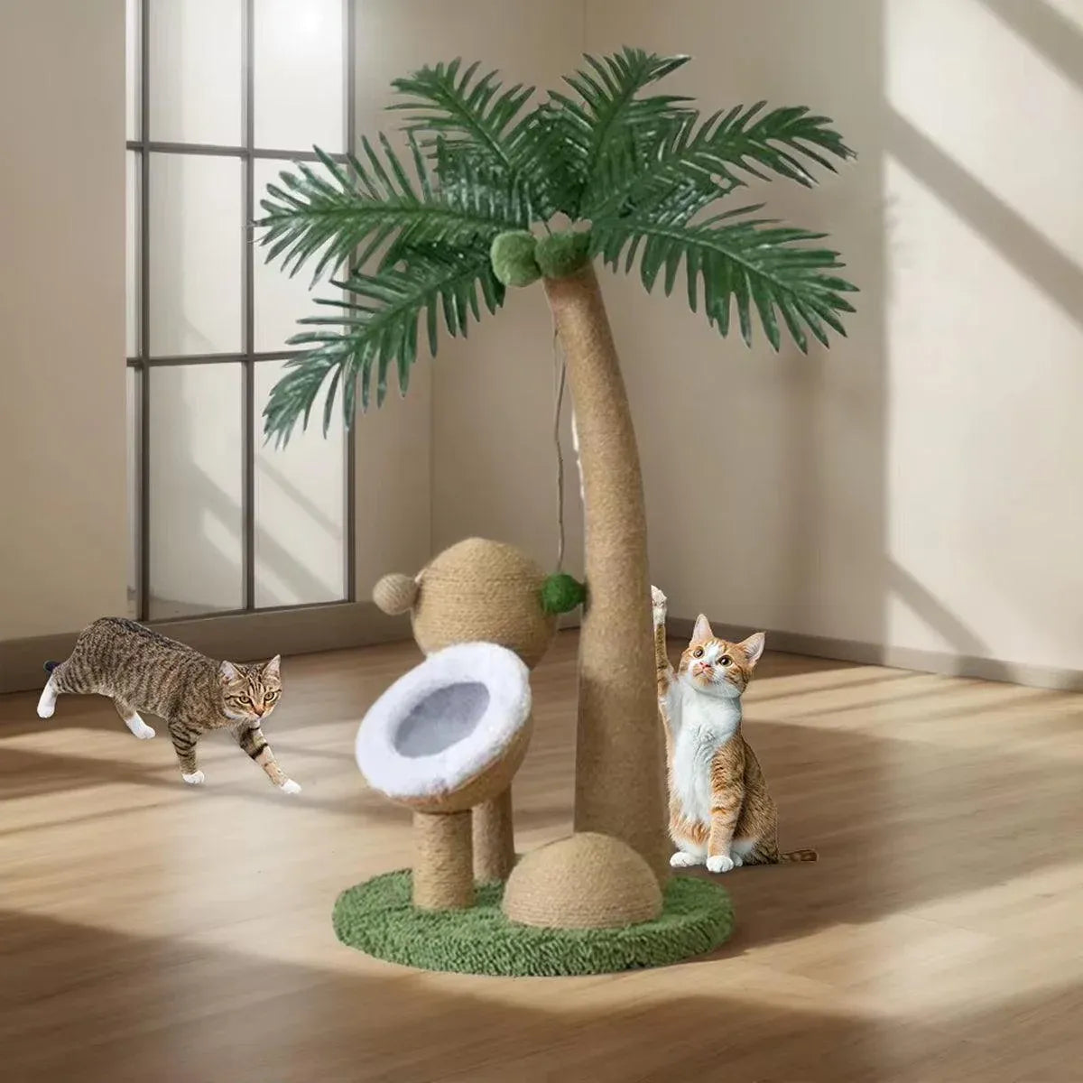 1-Piece Coconut-Style Cat Scratching Post, Green