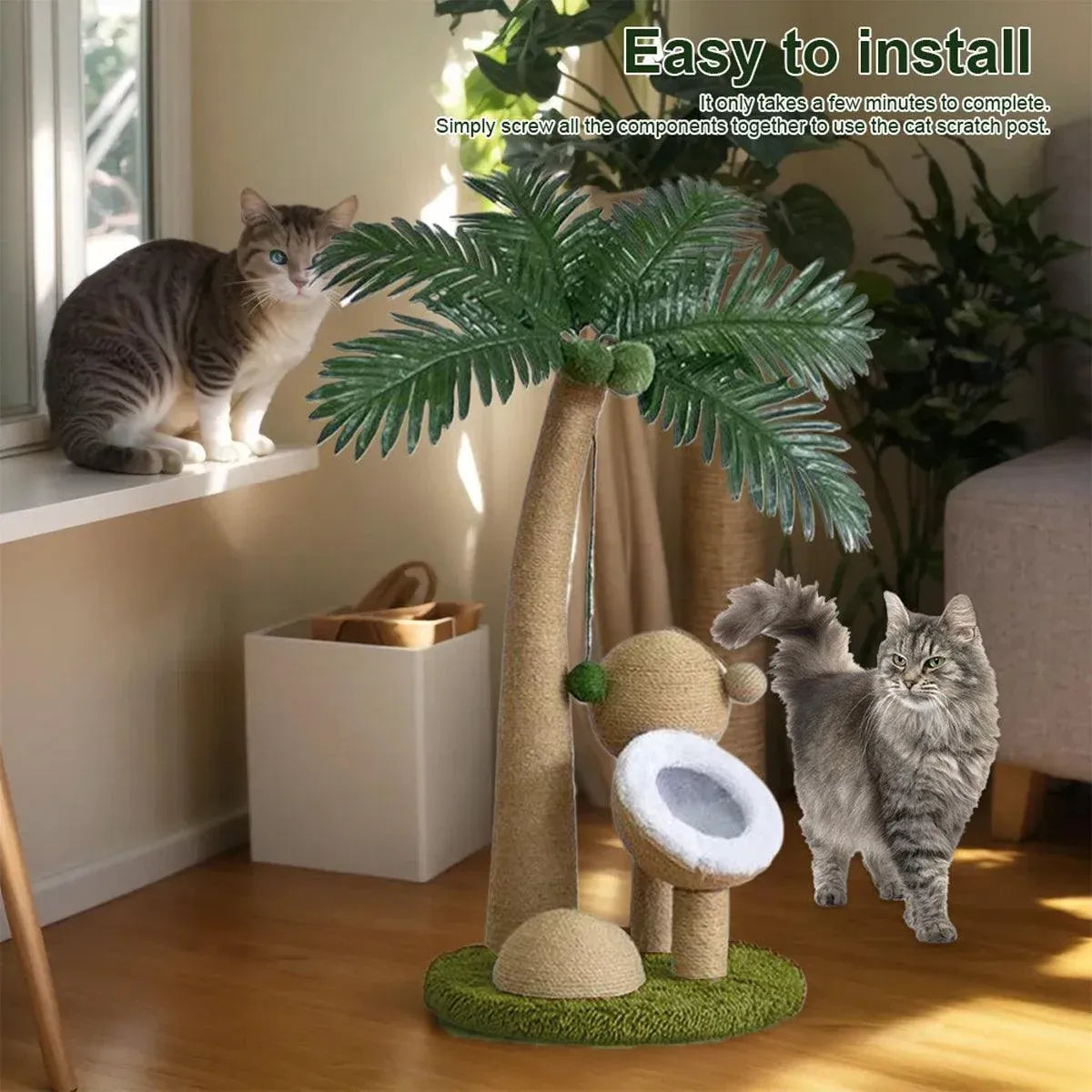 1-Piece Coconut-Style Cat Scratching Post, Green