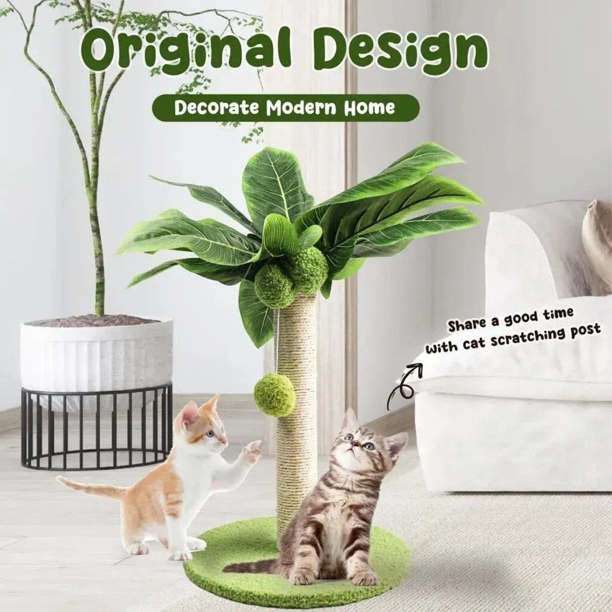 Cat Scratching Coconut Tree Kitten Post Sisal Covered Scratcher Pole