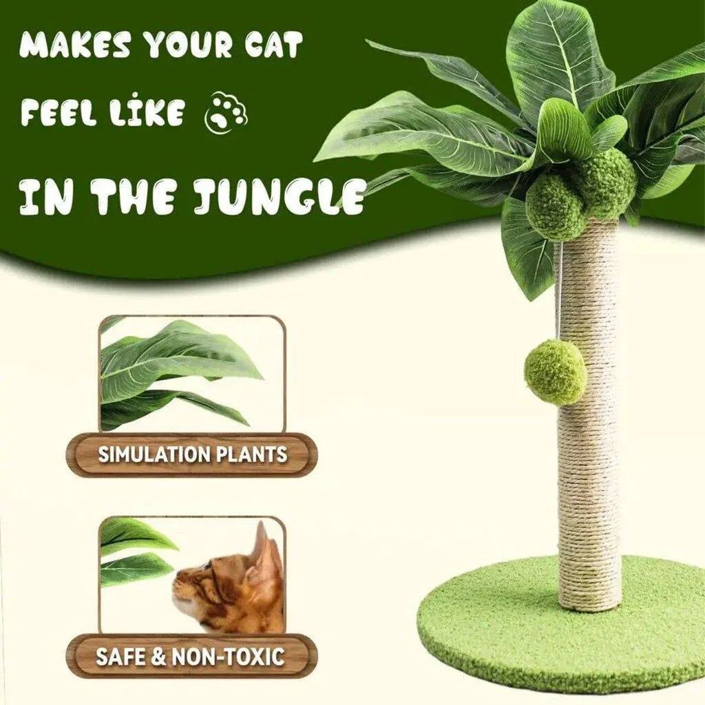 Cat Scratching Coconut Tree Kitten Post Sisal Covered Scratcher Pole