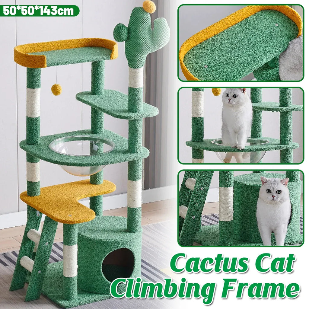 Cactus Shape Cat Tree Climbing Tower Scratching Board Nest