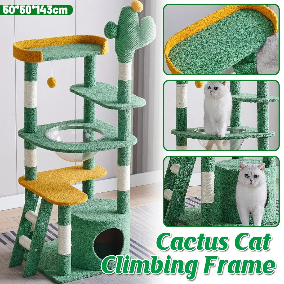 Cactus Shape Cat Tree Climbing Tower Scratching Board Nest