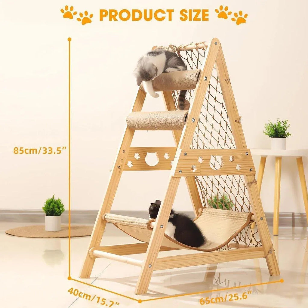 Cat Climbing Frame Wooden Cat Rack Multi Cat Play and Sleep Net