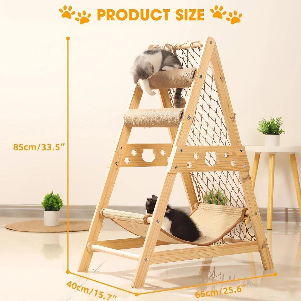 Cat Climbing Frame Wooden Cat Rack Multi Cat Play and Sleep Net