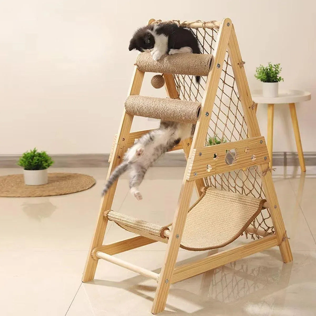 Cat Climbing Frame Wooden Cat Rack Multi Cat Play and Sleep Net