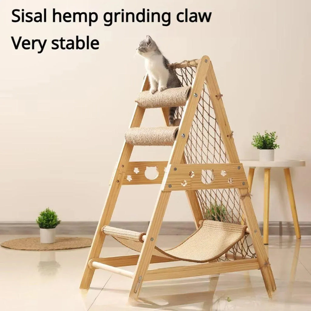 Cat Climbing Frame Wooden Cat Rack Multi Cat Play and Sleep Net