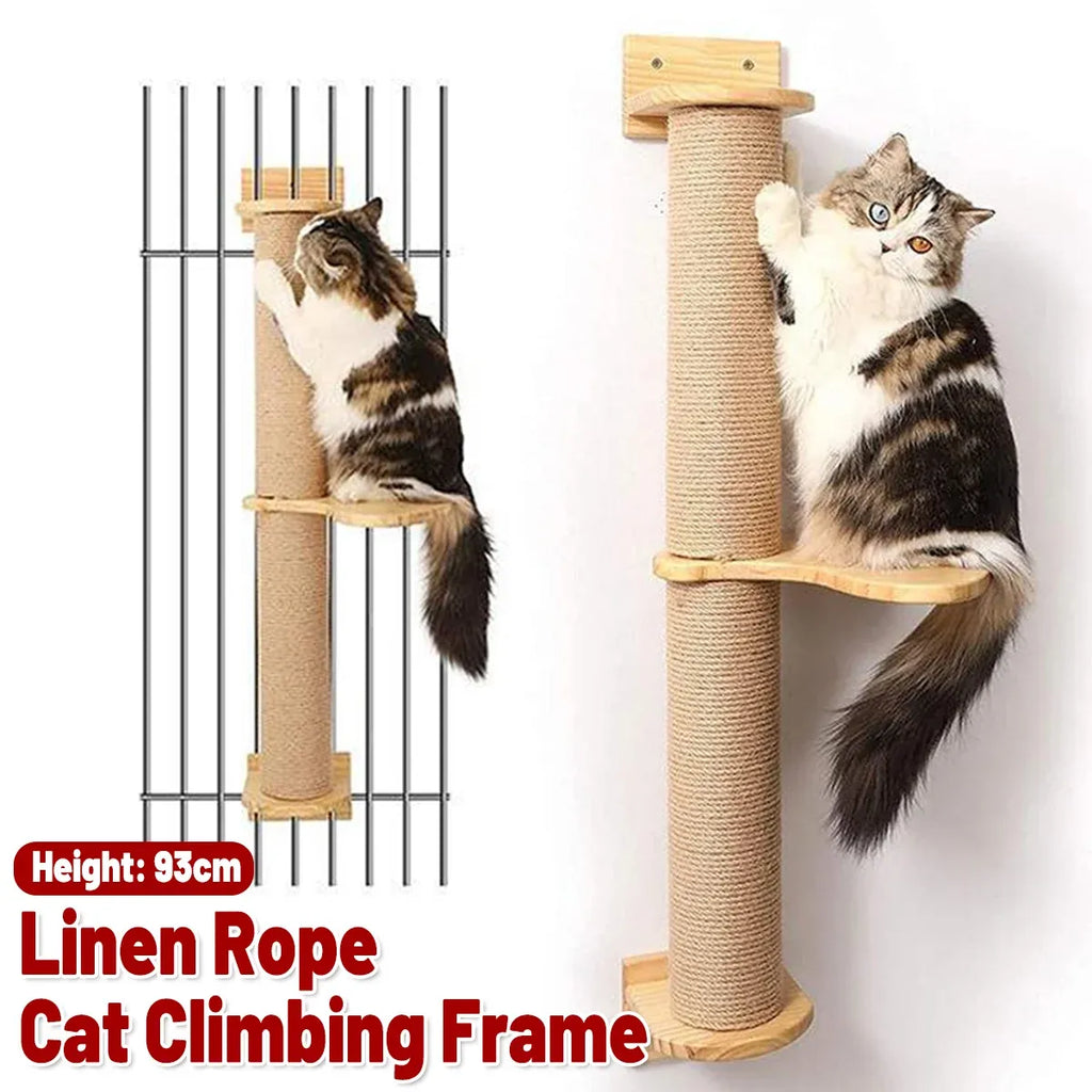 Cat Climbing Frame Wall Post Flax Rope Scratcher Hanging Toy