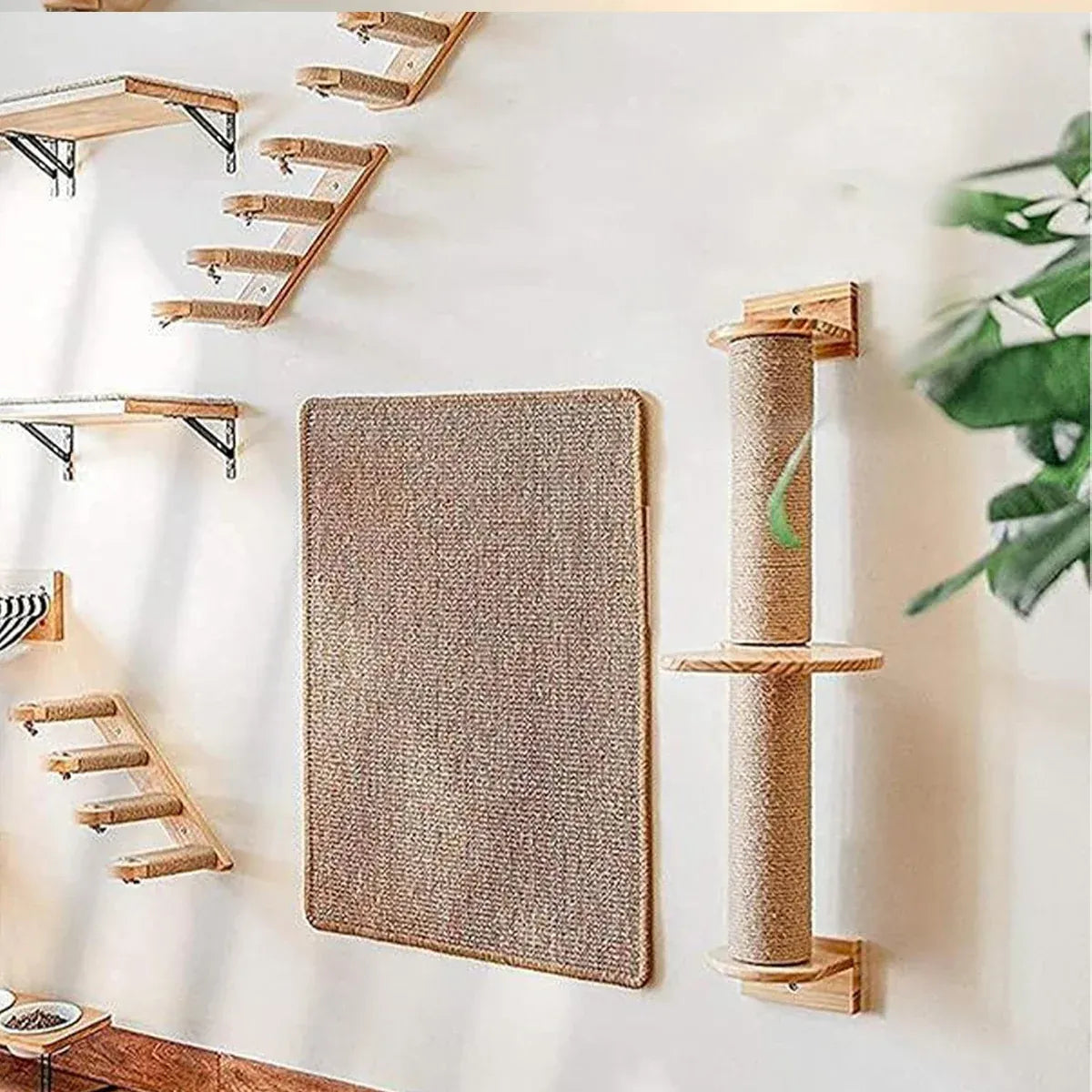 Cat Climbing Frame Wall Post Flax Rope Scratcher Hanging Toy