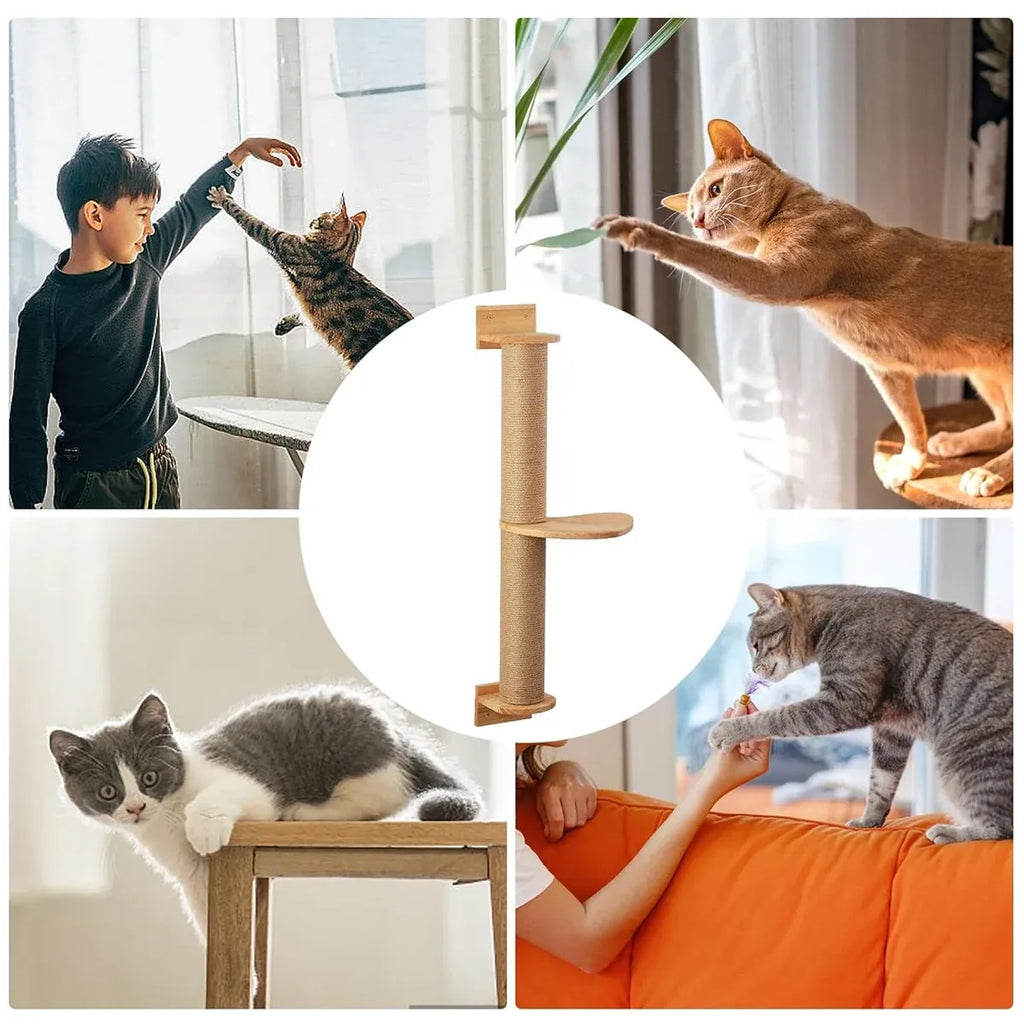 Cat Climbing Frame Wall Post Flax Rope Scratcher Hanging Toy