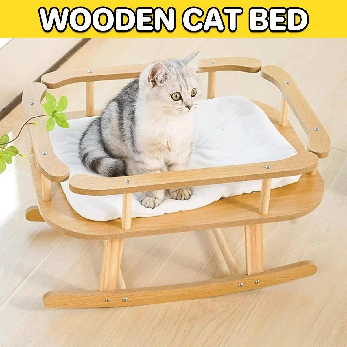 Wooden Cat Bed Simple Rocking Pet Bed Comfortable Elevated Sleeping