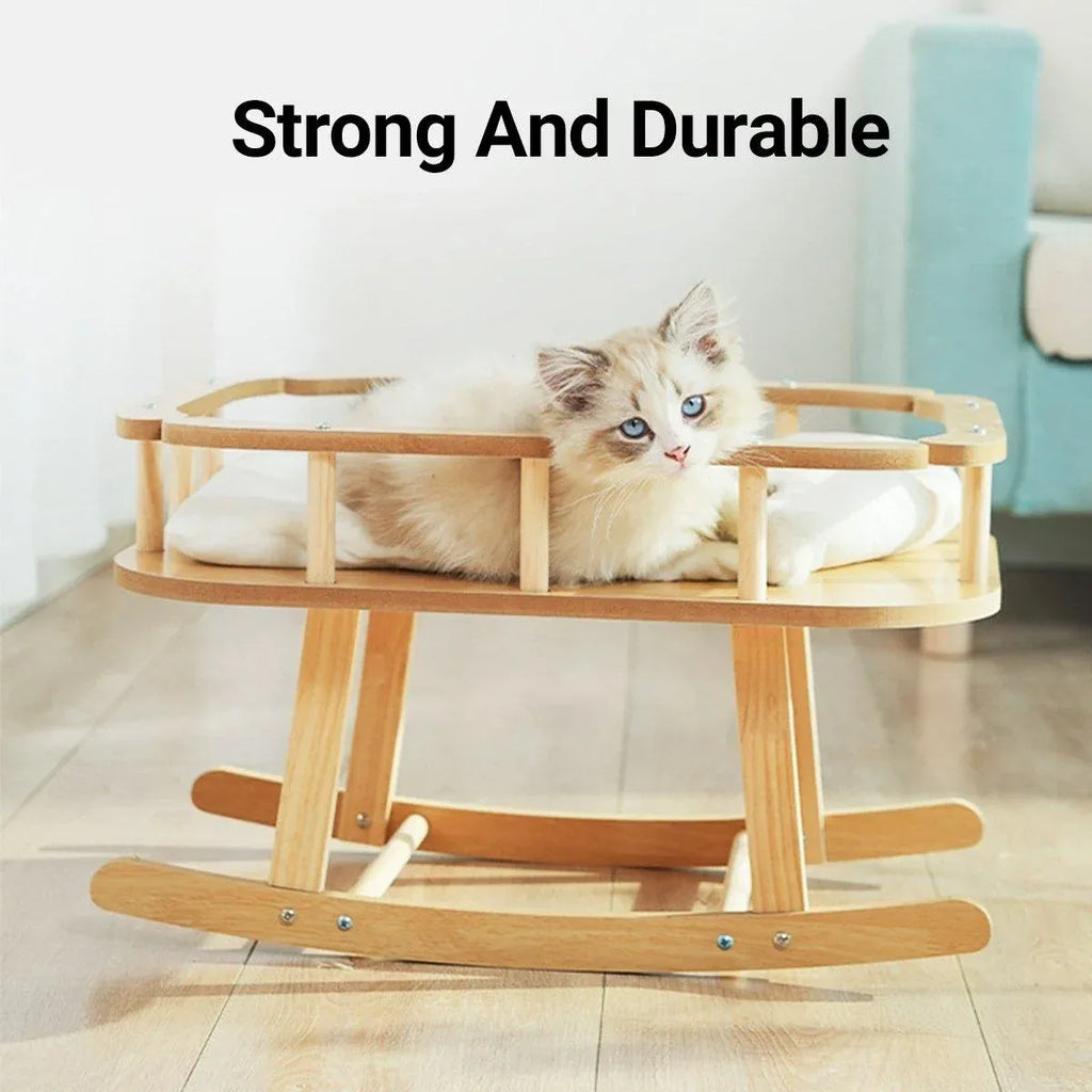 Wooden Cat Bed Simple Rocking Pet Bed Comfortable Elevated Sleeping