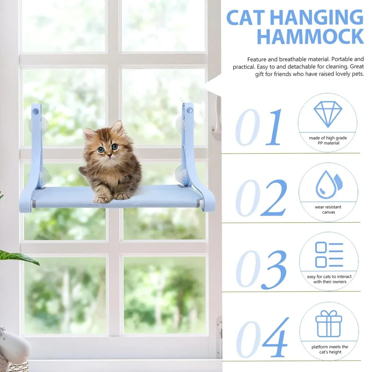 Cat Hammock for Wall Window Glass Suction Cup Style Comfortable Space