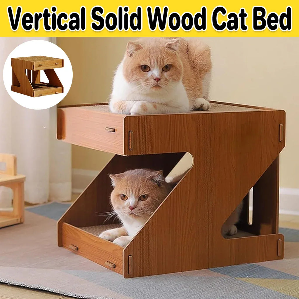 Solid Wood Cat Scratching Board Integrated Vertical Double-layer Cat