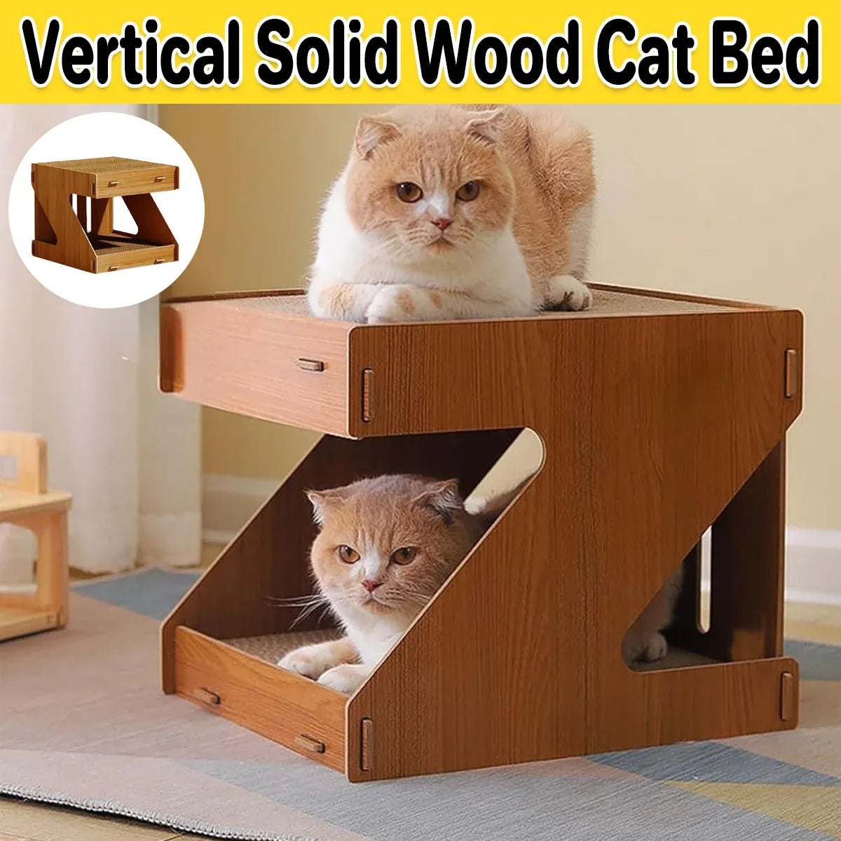 Solid Wood Cat Scratching Board Integrated Vertical Double-layer Cat