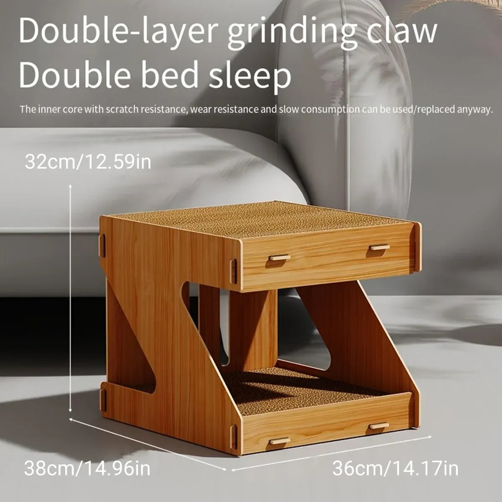 Solid Wood Cat Scratching Board Integrated Vertical Double-layer Cat