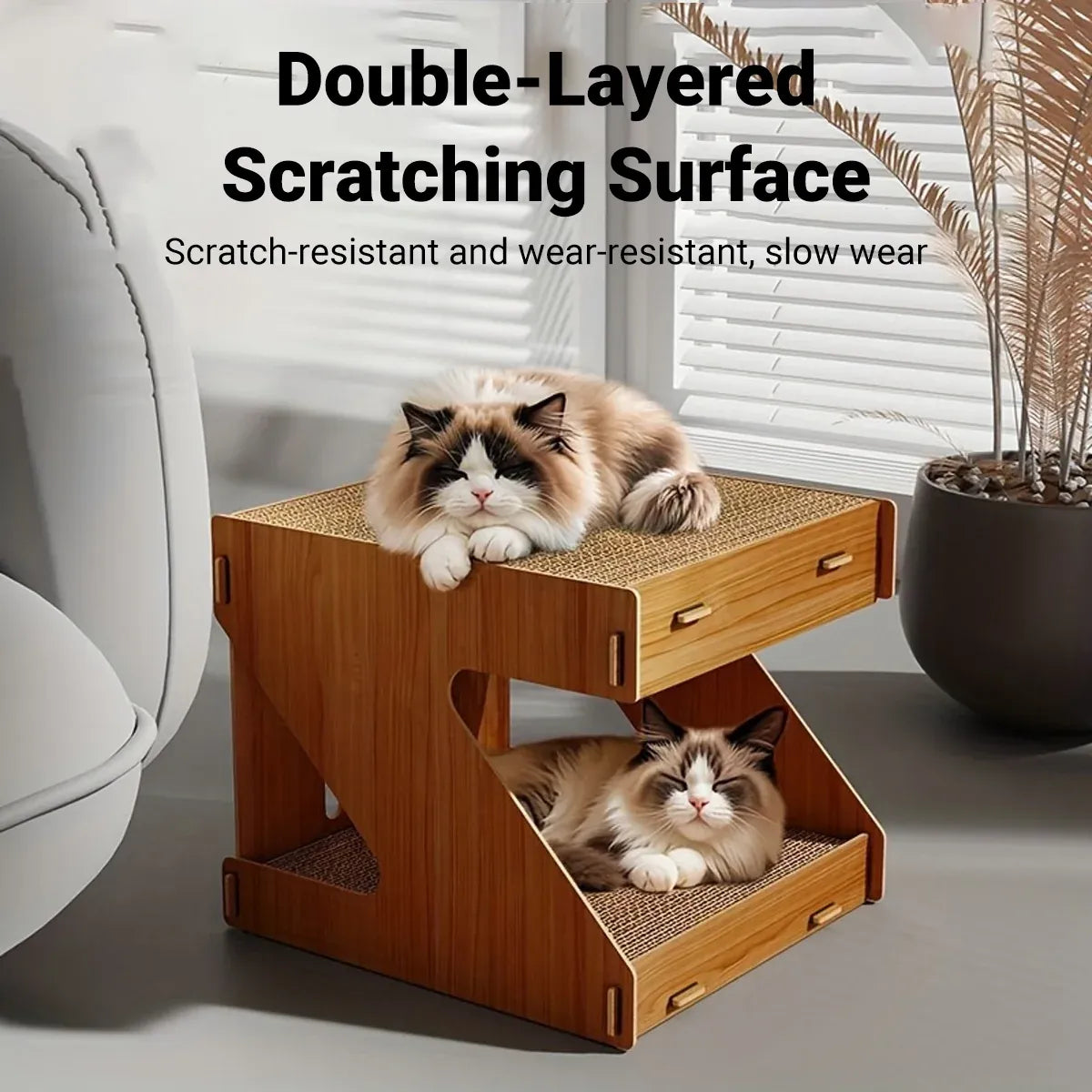 Solid Wood Cat Scratching Board Integrated Vertical Double-layer Cat