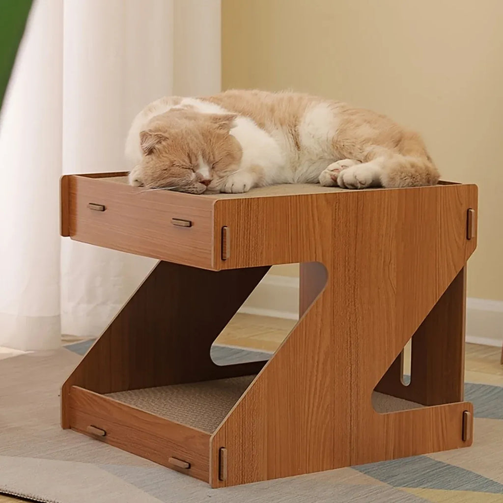 Solid Wood Cat Scratching Board Integrated Vertical Double-layer Cat