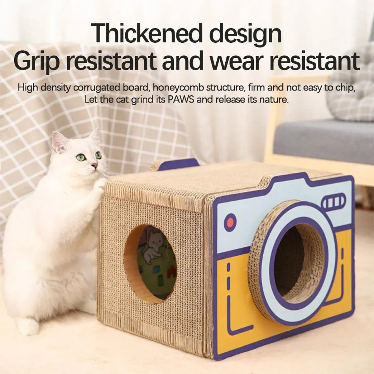Cat Scratcher Bed Retro Camera Design Corrugated Cardboard Cat Nest