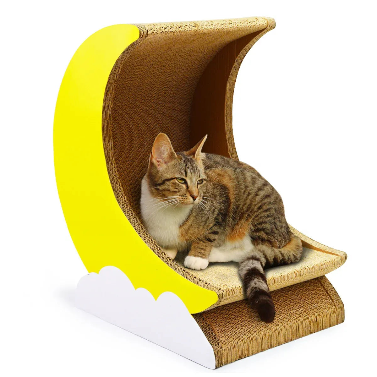 1-Piece Moon-Shaped Corrugated Cardboard Cat Scratcher