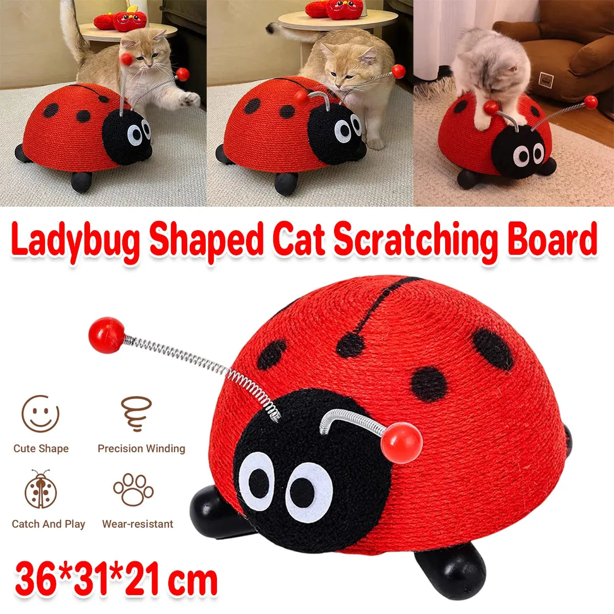 Sisal Cat Scratching Board Toy Ladybug Design Wear Resistant Cat