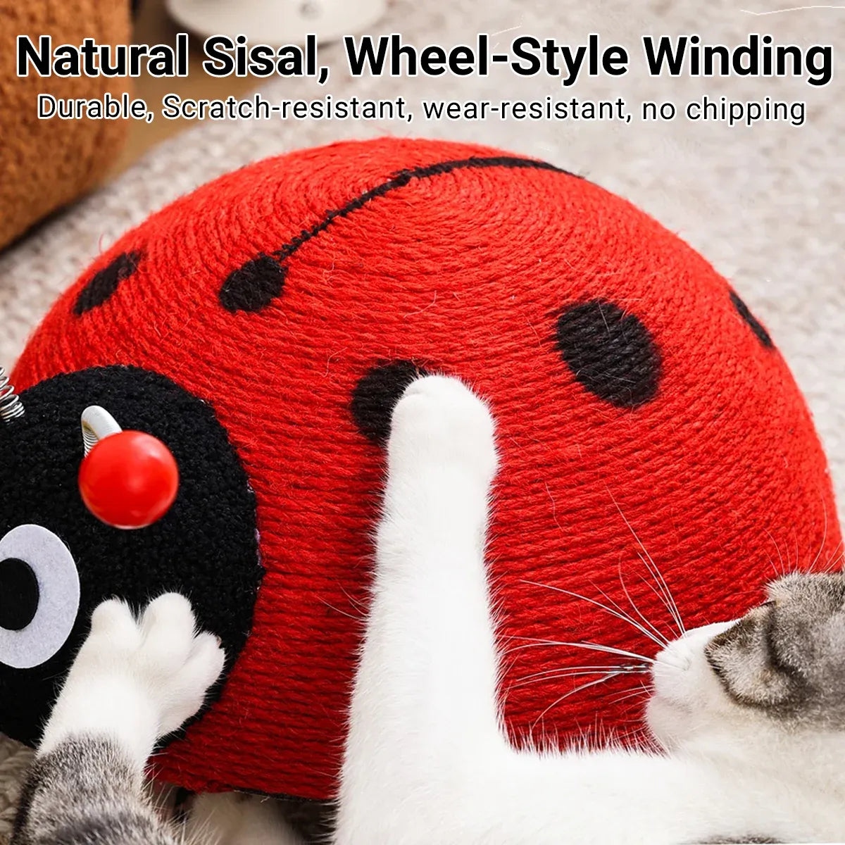 Sisal Cat Scratching Board Toy Ladybug Design Wear Resistant Cat