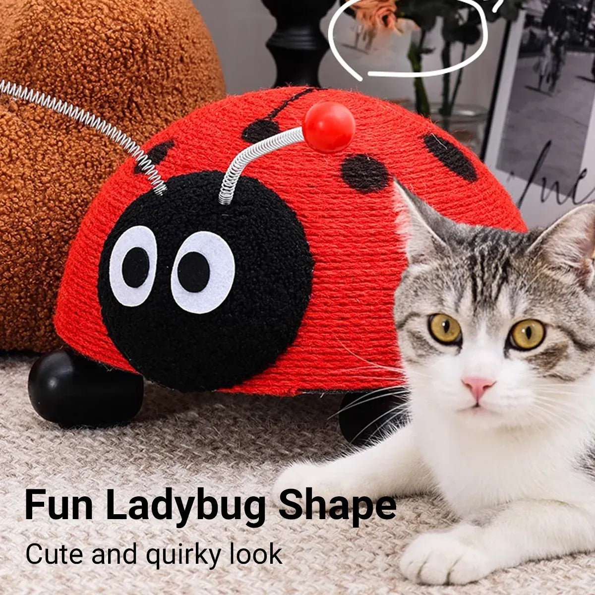 Sisal Cat Scratching Board Toy Ladybug Design Wear Resistant Cat