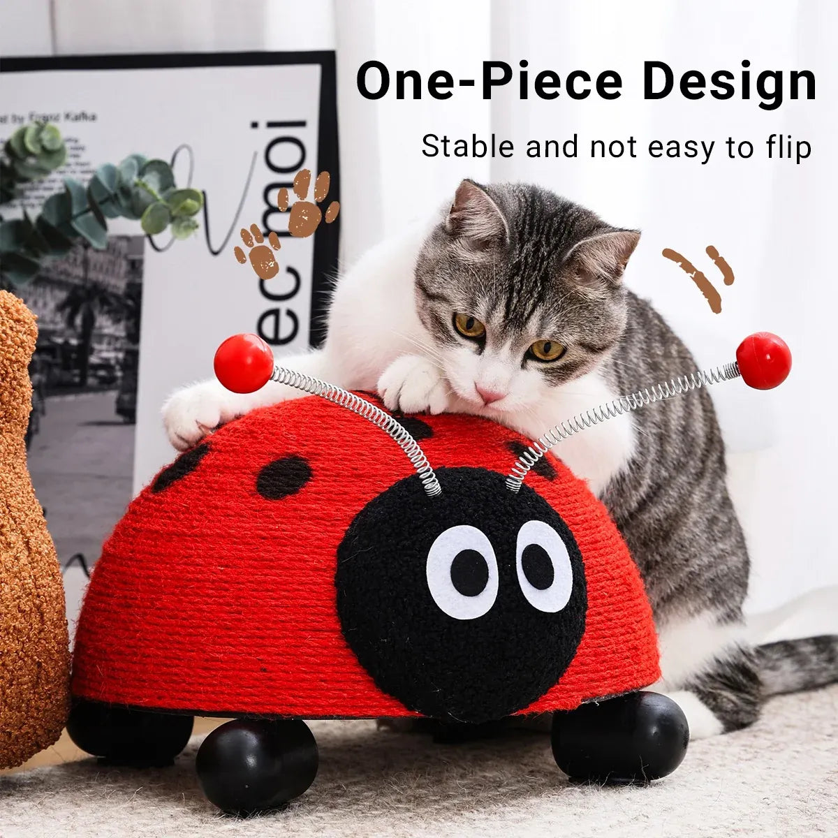 Sisal Cat Scratching Board Toy Ladybug Design Wear Resistant Cat
