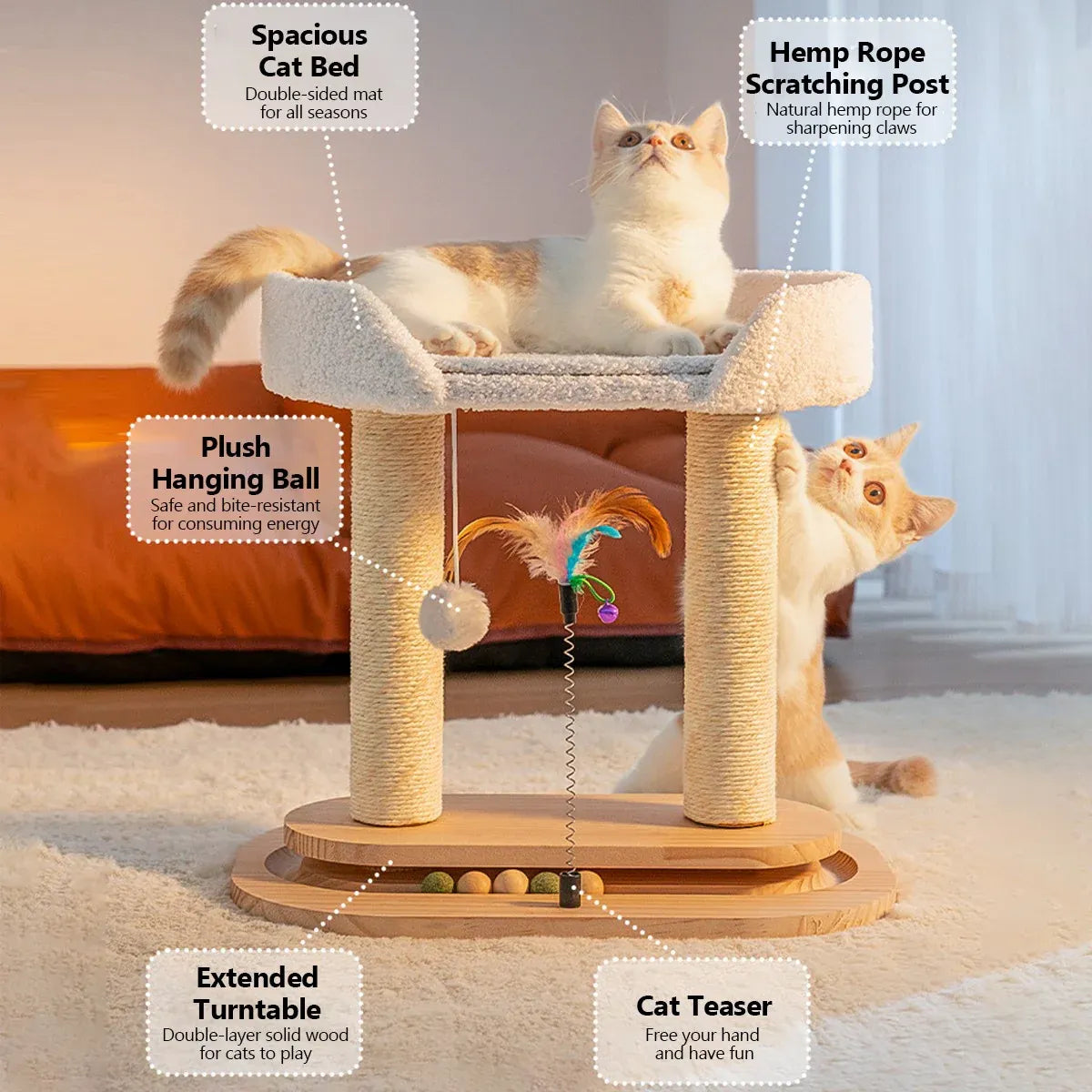 Rotating Cat Tree Cat Condo All in One Scratching Post Sturdy Non