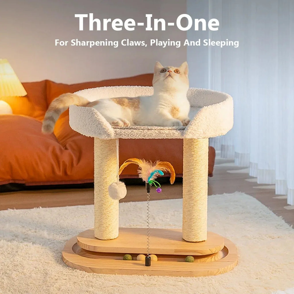 Rotating Cat Tree Cat Condo All in One Scratching Post Sturdy Non