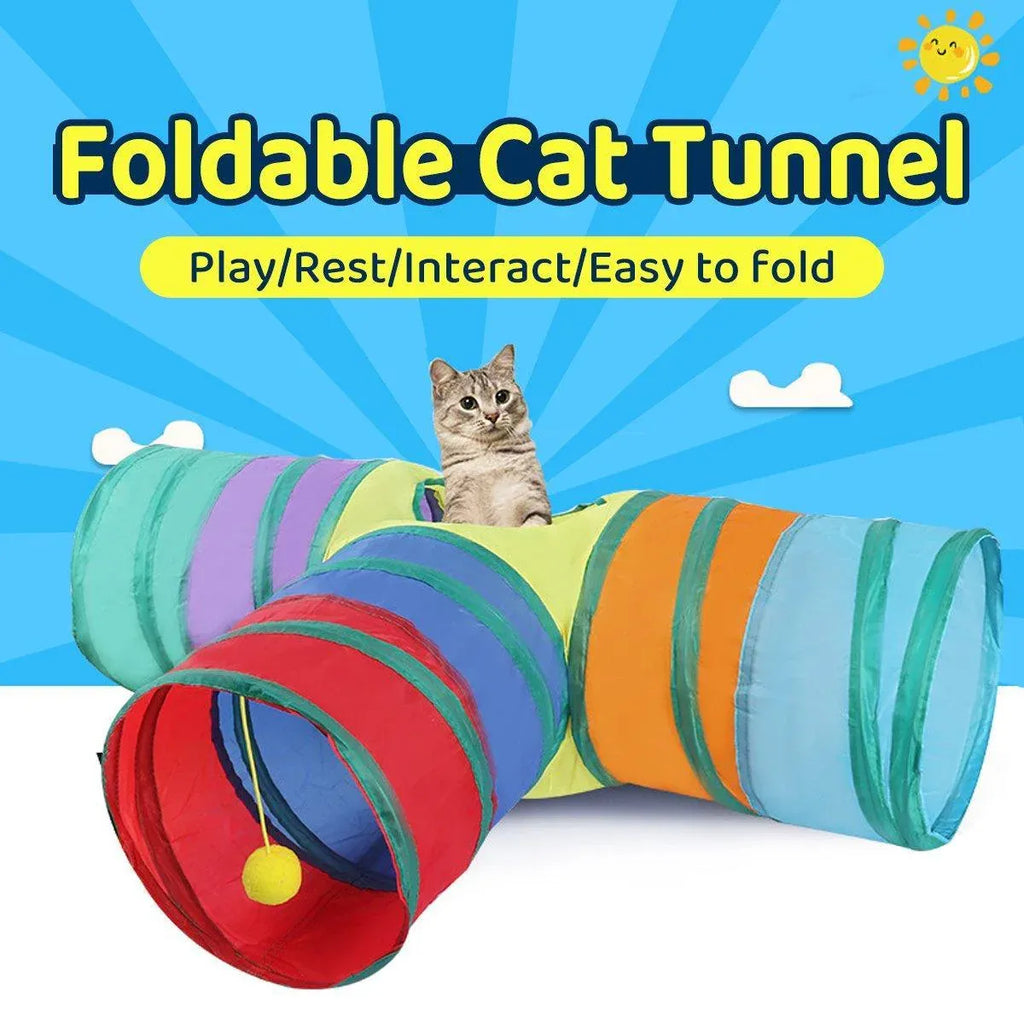 Foldable Rainbow Cat Tunnel Interactive Pet Toy