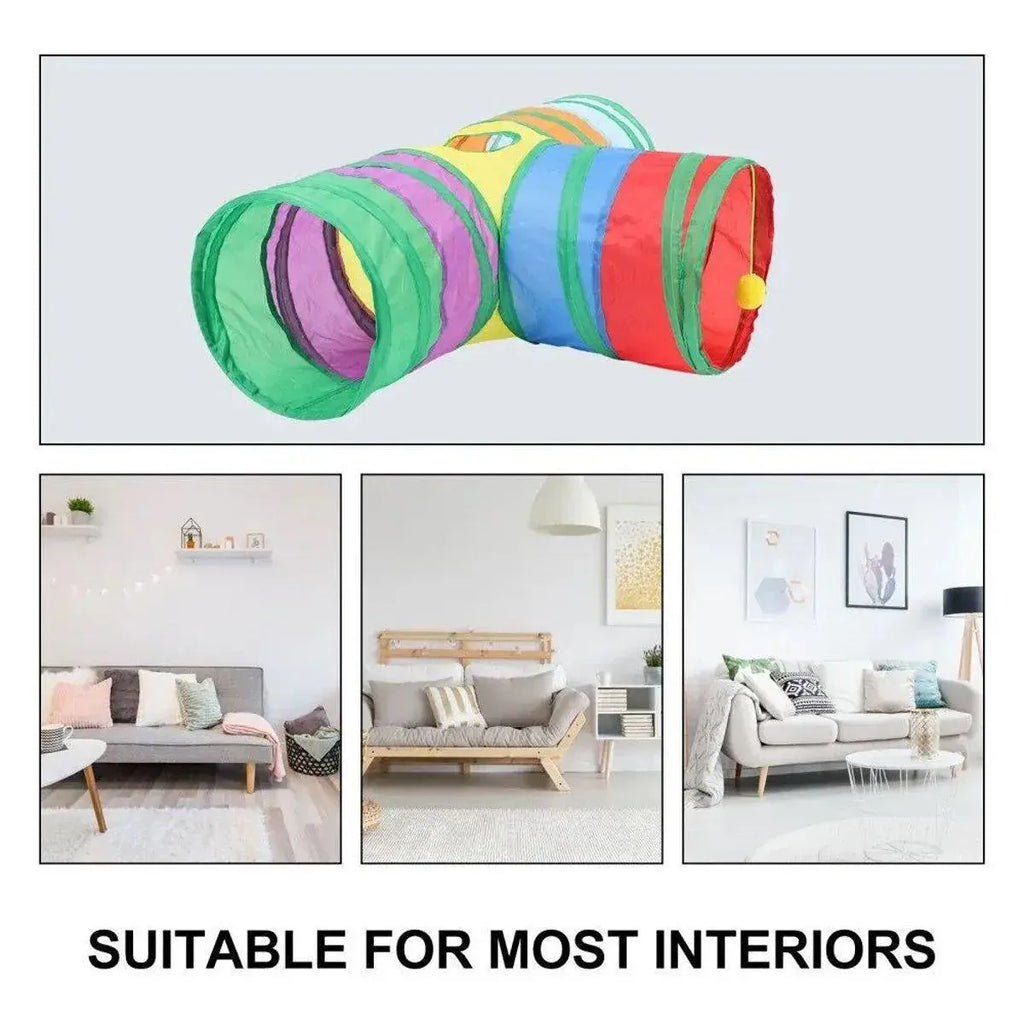 Foldable Rainbow Cat Tunnel Interactive Pet Toy