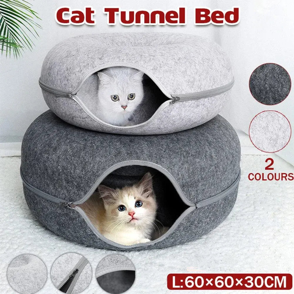 Felt Cat Tunnel Bed Round Donut Cave Nest