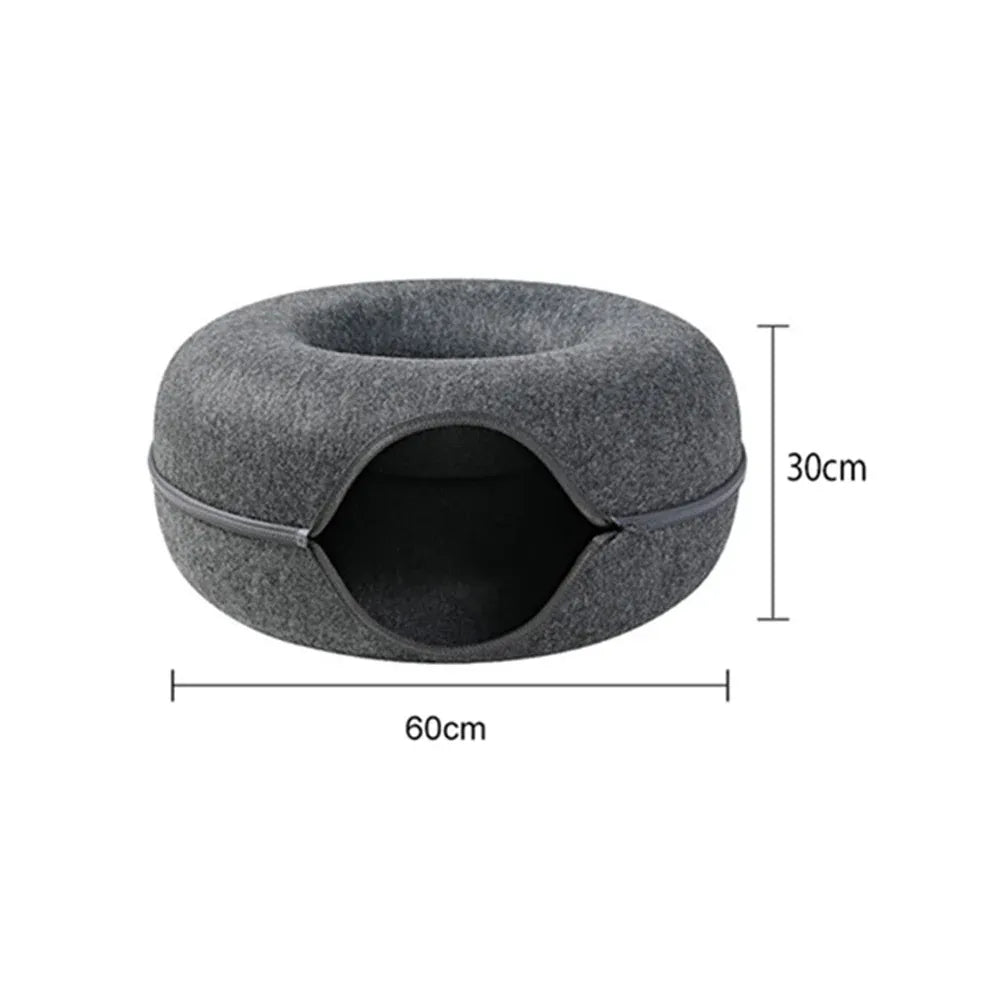 Felt Cat Tunnel Bed Round Donut Cave Nest