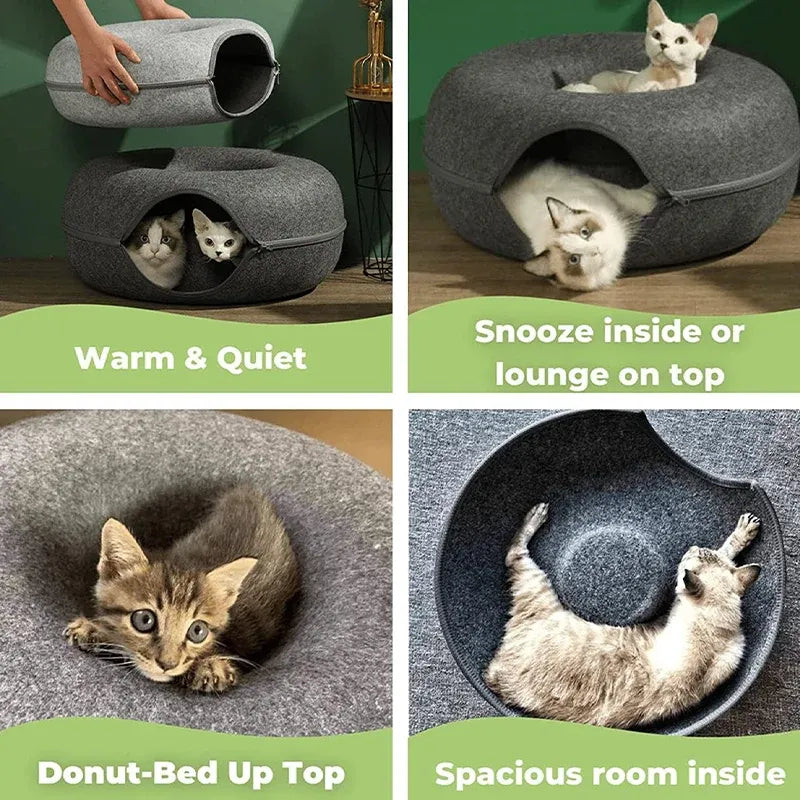Felt Cat Tunnel Bed Round Donut Cave Nest