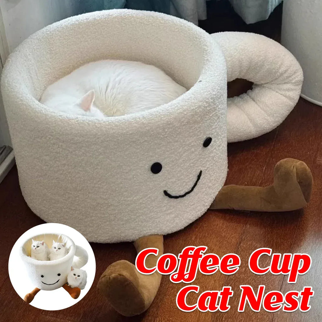 Cat Bed Coffee Cup Shape Cartoon Pet Bed Soft Nest Small Pets