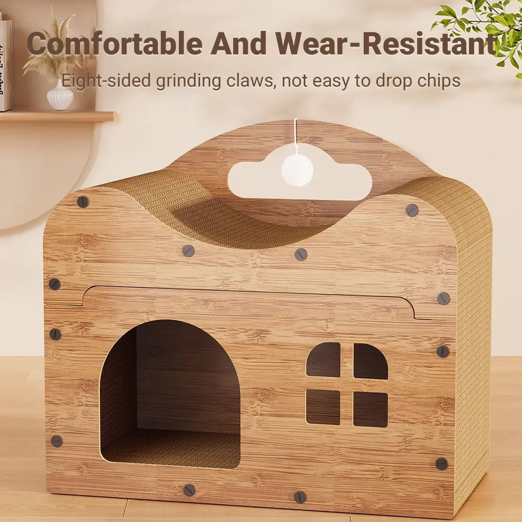 2 in 1 Cat Bed Cat Scratcher Cat House Kitten Sleeping Bed Pet