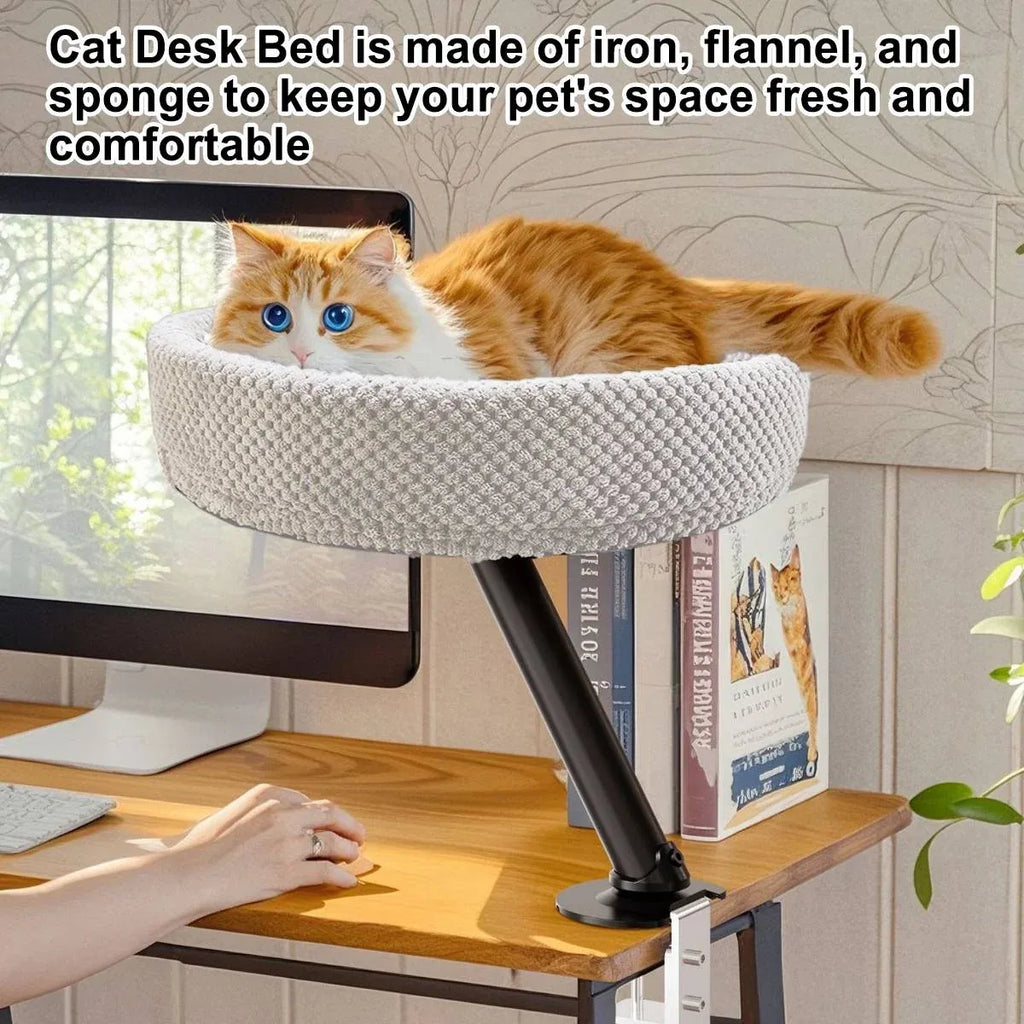Desktop Hammock Cat Bed, Clamp On, No Drilling, shown in a real setting, photo 4 of 6