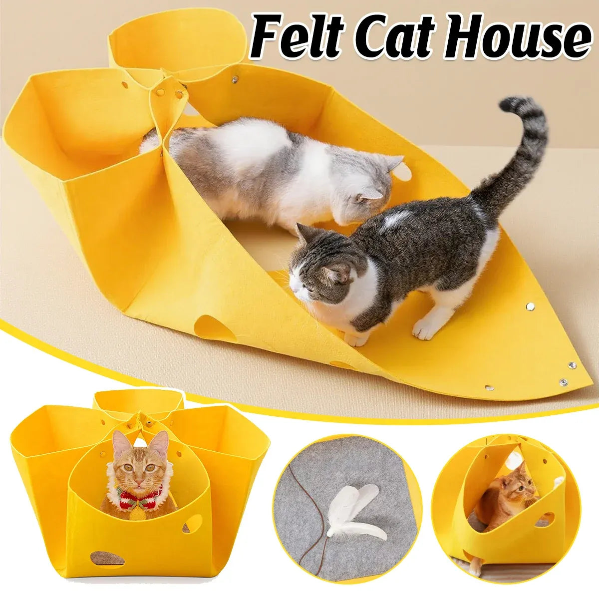 Felt Cat Nest Foldable Deformable Cat Tunnel Semi Enclosed Cat House