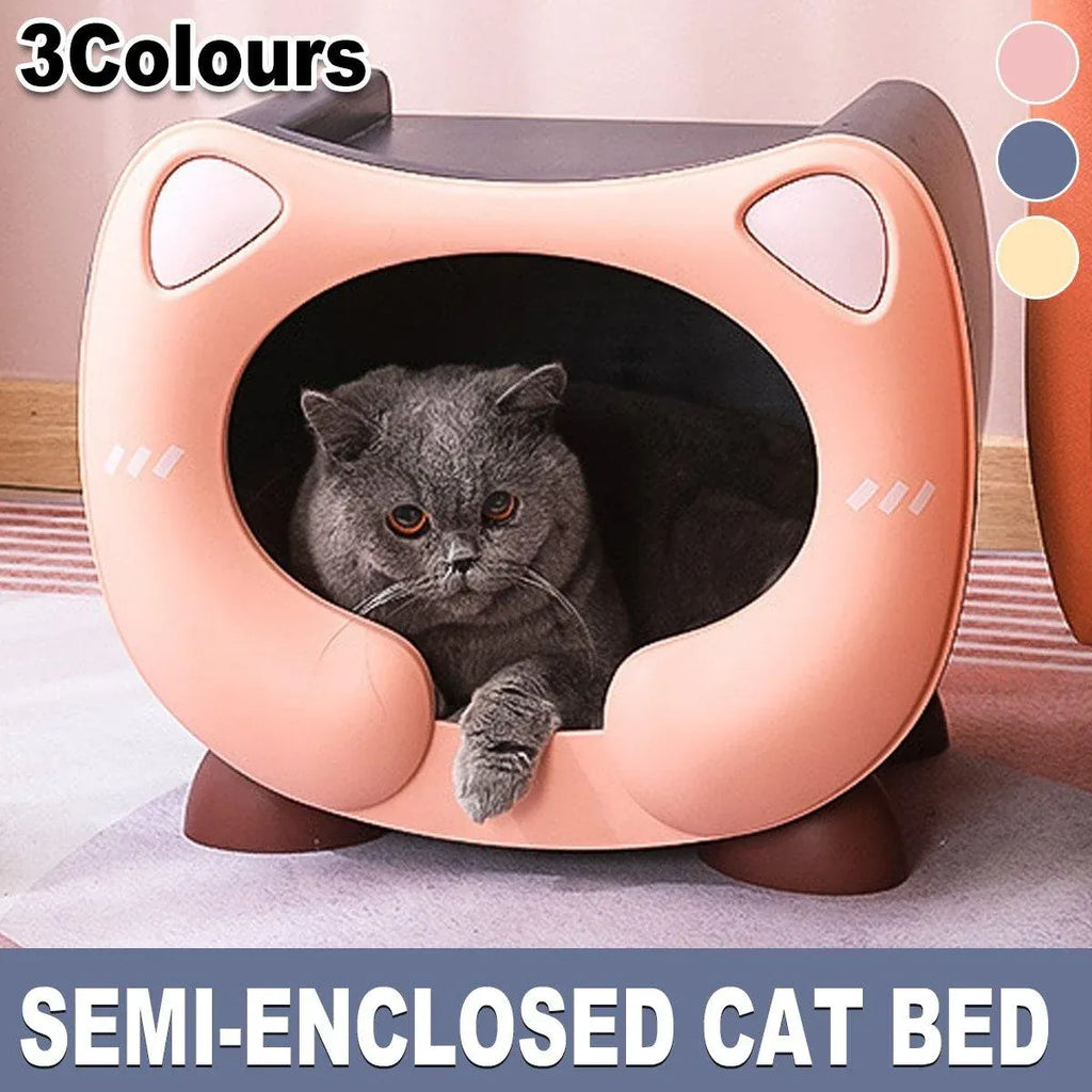 Semi Closed Cat Nest Soft Cozy Pet Bed