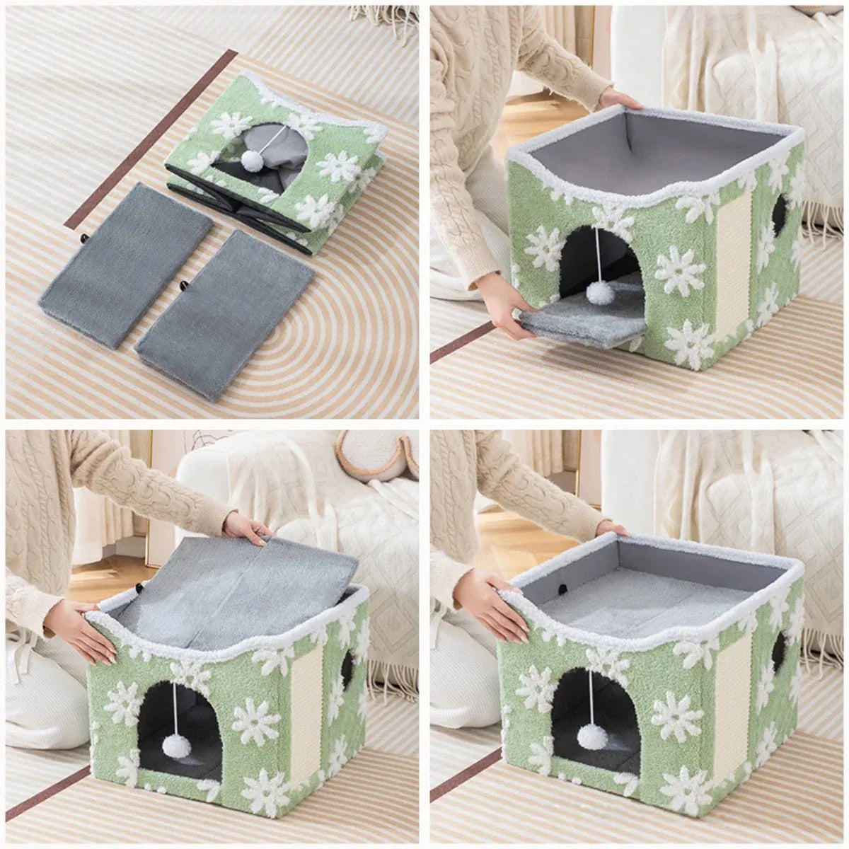 Cat Bed Foldable Double Layer Upper Lower Pet House Sleeping Nest