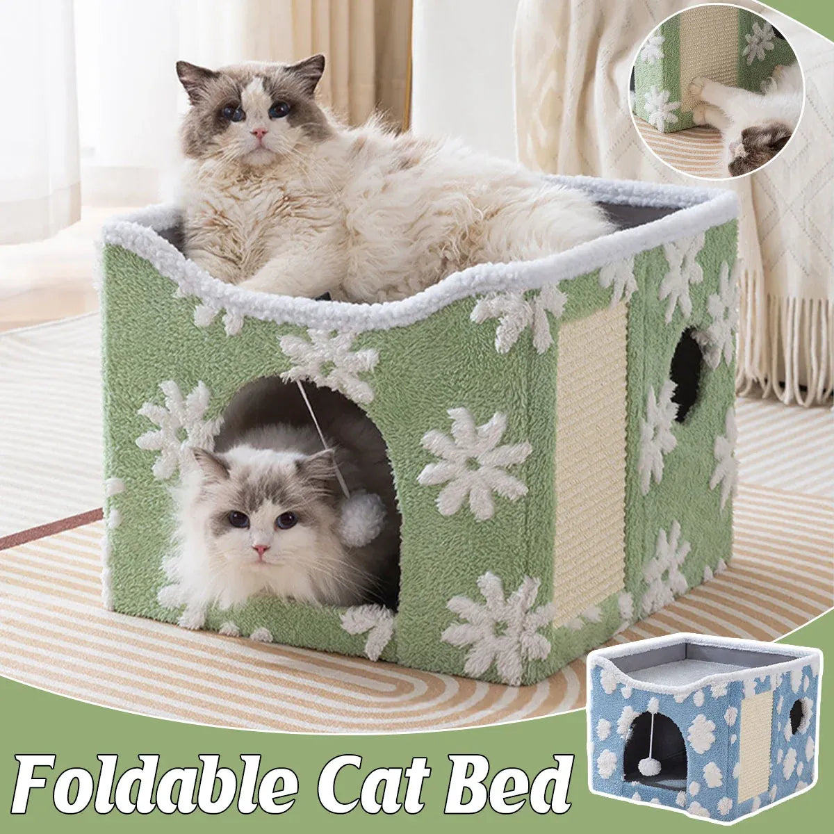 Cat Bed Foldable Double Layer Upper Lower Pet House Sleeping Nest