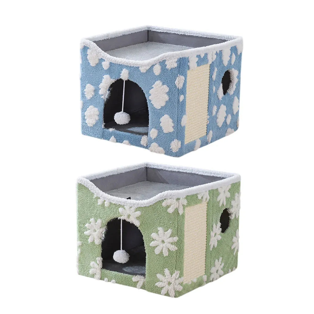 Cat Bed Foldable Double Layer Upper Lower Pet House Sleeping Nest