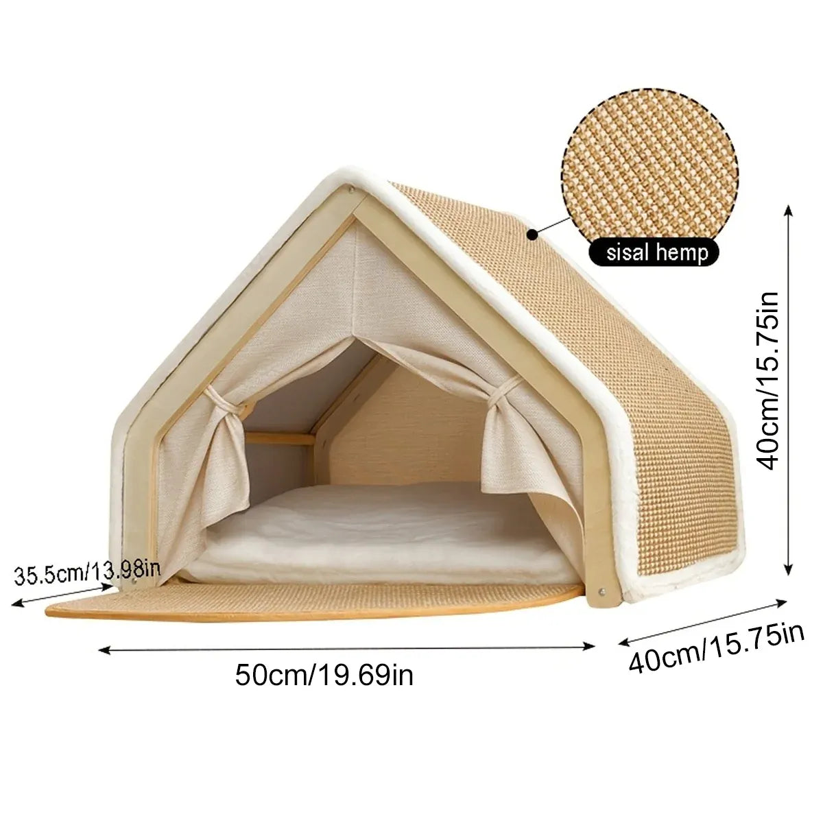 Cat Tent House Semi Enclosed Nest Cat Bed Scratch Board Indoor Kitten