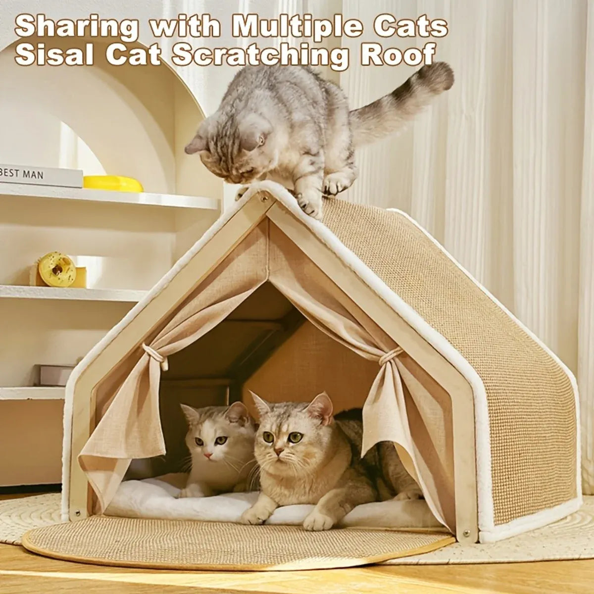 Cat Tent House Semi Enclosed Nest Cat Bed Scratch Board Indoor Kitten