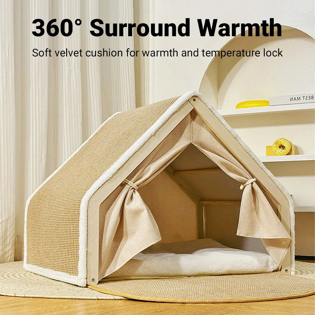 Cat Tent House Semi Enclosed Nest Cat Bed Scratch Board Indoor Kitten