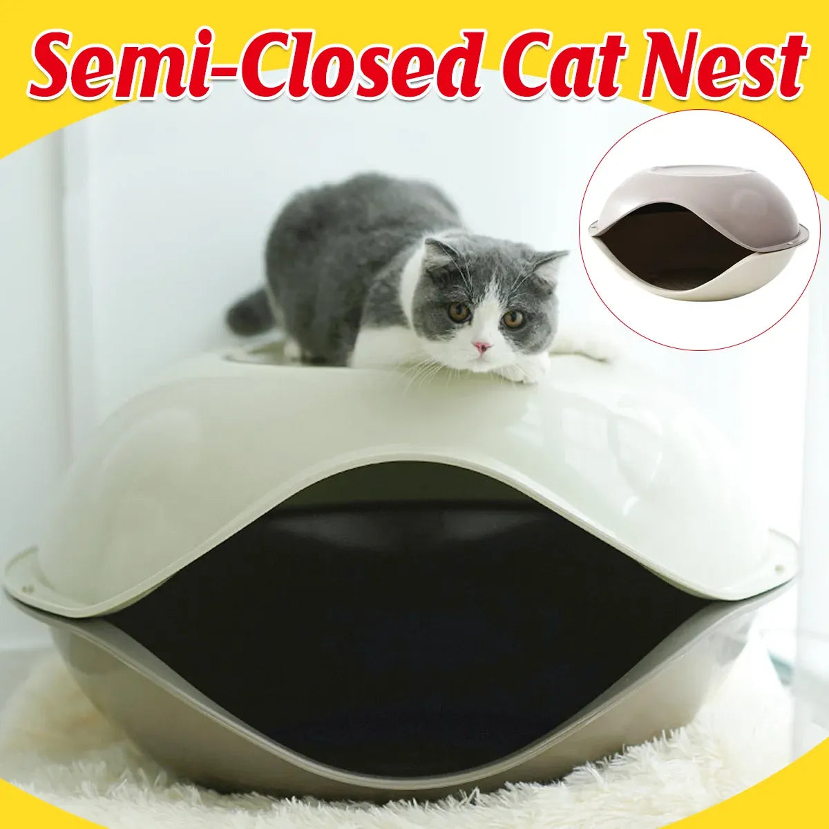 Cat Bed Semi Enclosed Nest Removable Washable Pet House Four Seasons