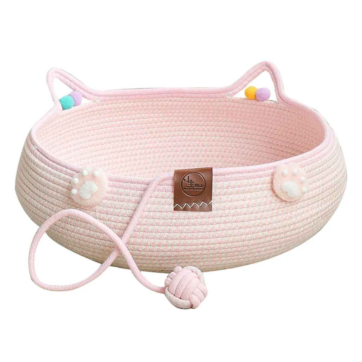Woven Rattan Cat Bed Nest with Scratching Surface Washable Durable